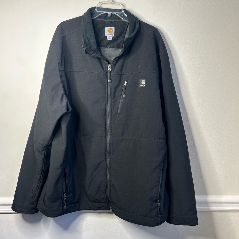 Carhartt Full Zip Jacket Black Patch Logo Workwear Size Mens 2XLT Big and Tall